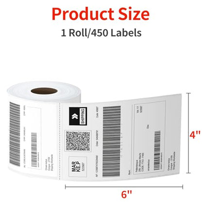 Direct Thermal Labels 4x6-450 Labels/Roll, Thermal Shipping Labels for Zebra 2844 ZP-450 ZP-500 ZP-505, 20 Rolls, 9000 Labels(NOT for DYMO) - size: 20 Rolls | 450 Labels