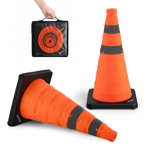 BATTIFE 18 inch Collapsible Traffic Safety Cones Orange Plastic Base 2 Pack - size: 18inch