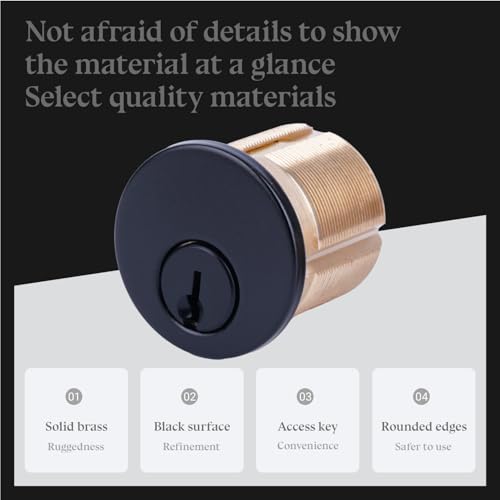 2 Pack Brass Mortise Door Cylinder Lock, 1 Inch Length Keyed Standard SC1 Keyway, Door Replacement Lock Cylinder with 2 keyed Alike Keys Suitable for Home and Commercial Use (Black). - size: 1 Inch