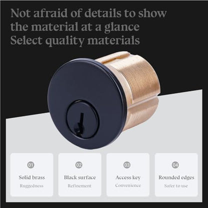2 Pack Brass Mortise Door Cylinder Lock, 1 Inch Length Keyed Standard SC1 Keyway, Door Replacement Lock Cylinder with 2 keyed Alike Keys Suitable for Home and Commercial Use (Black). - size: 1 Inch