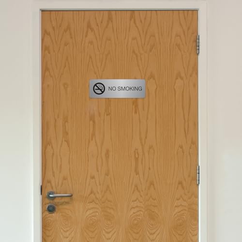 No Smoking Silver Sign/Small Business Restaurant Office School Smoking Prohibited Notice / 3" x 9" Flat Easy Adhesive Door And Wall Mount/Made In The USA - color: Silver, style: No Smoking