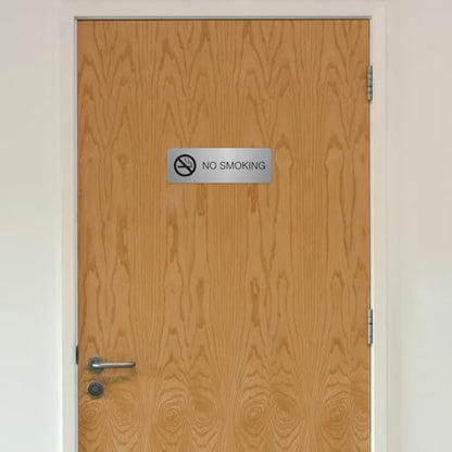 No Smoking Silver Sign/Small Business Restaurant Office School Smoking Prohibited Notice / 3" x 9" Flat Easy Adhesive Door And Wall Mount/Made In The USA - color: Silver, style: No Smoking