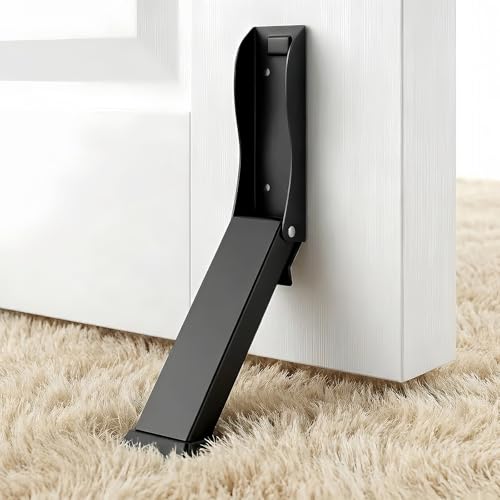 Foldable Kickdown Door Stopper Heavy Duty Tall Door Stop Kick Down Holder for Bottom of Door, Wall Protector for Gaps Under 10cm, No Bending Operation, Black (1 Pack) - color: Black