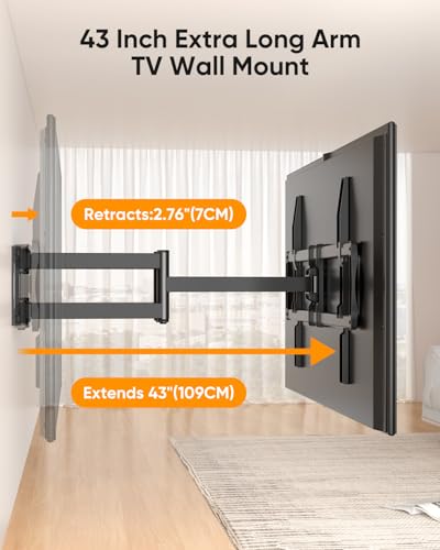 FORGING MOUNT Heavy Duty XXL Full Motion TV Wall Mount for 55-120 inch Extra Large TVs 98" 100",Holds 275 lbs, Max VESA 900x600, 42.9" Extension Long Arm TV Mount Swivel,Tilt,Preassembled,16-24” Studs - size: Fits 55-120" TVs / Max 900x600mm Full Motion