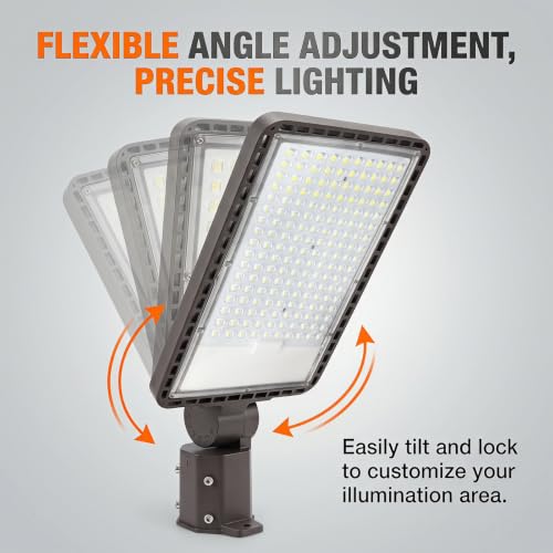 2PACK 300W LED Parking Lot Light with Dusk to Dawn Photocell, Slipfitter Mount and Wall Mount Commercial Outdoor Lighting, 100-277V 42000LM 5000K, ETL Commercial LED Security Flood Lights