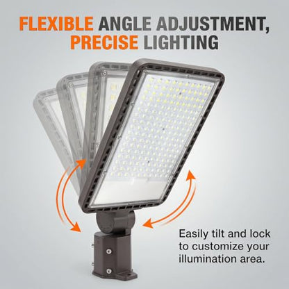 2PACK 300W LED Parking Lot Light with Dusk to Dawn Photocell, Slipfitter Mount and Wall Mount Commercial Outdoor Lighting, 100-277V 42000LM 5000K, ETL Commercial LED Security Flood Lights