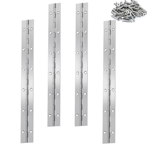 4PACK 12INCH Silver Continuous &Piano Hinge 0.05" Thickness/1.2" Open Width Heavy Duty Continuous Hinge with Holes for Cabinet Door Cases Woodworking Include Screws - color: Silver, size: 4P 12INCH SLIVER