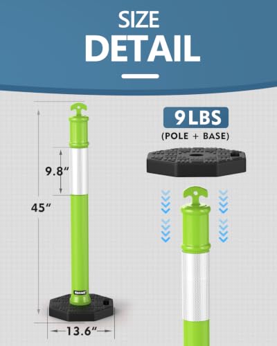 BATTIFE 45 Inch Traffic Cones Delineator Posts with Base Lime Green 3 Pcs - color: Lime Green