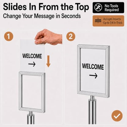 CCW 8.5 X 11" Vertical Pedestal Floor Sign Frame, Polished Stainless Steel - color: Polished Stainless Steel, size: 8.5 x 11 Inch Vertical