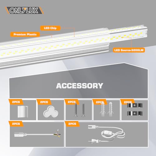 ONLYLUX LED Shop Lights, LED Tube Light 25W 6000K(2 Pack) - size: 2 Pack
