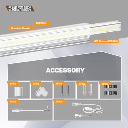ONLYLUX LED Shop Lights, LED Tube Light 25W 6000K(2 Pack) - size: 2 Pack