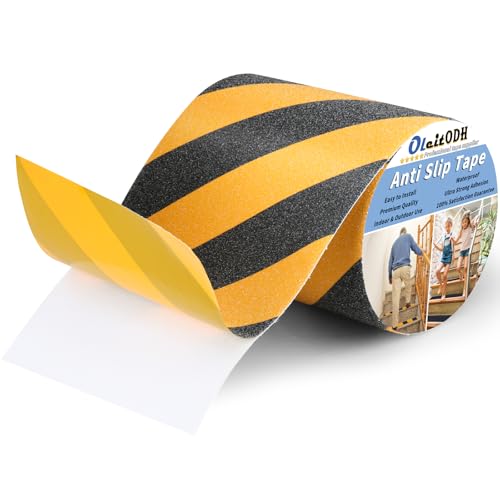 8 in x 60 ft Anti-Slip Tape for Stairs, Black/Yellow, Indoor/Outdoor - color: Black Yellow, size: 8 in x 60 ft