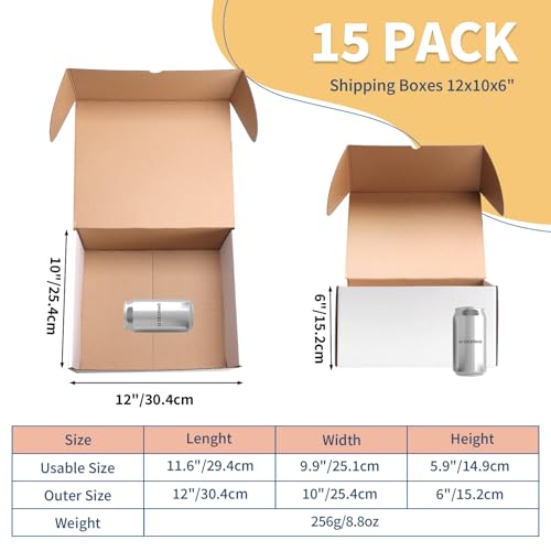 ZBEIVAN 12x10x6 White Shipping Boxes Set of 15, Corrugated Cardboard Mailer Boxes for Packaging Small Business Mailing Gifts - color: 15 Pack White, size: 12x10x6