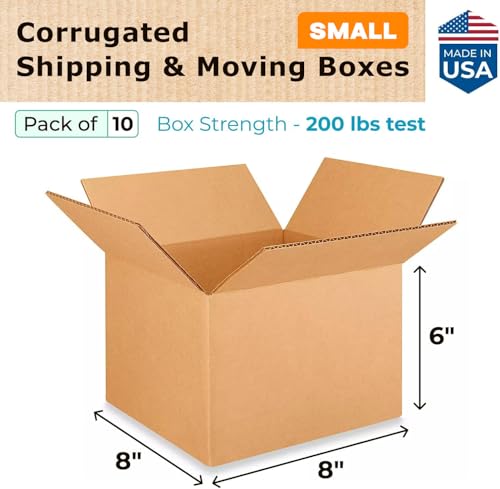 Small Moving & Shipping Boxes 8x8x6 inches (10-Pack) - Extra Strength 200 lb vs Regular - Corrugated Boxes for Packaging Moving - Small Moving Box - Strong Packaging Box by IDL Packaging - size: 8 * 8 * 6" (Small Boxes)