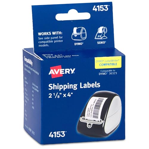 Avery Direct Thermal Shipping Labels, 2-1/8" x 4", White, Comparable to DYMO 30323, 1 Roll of Labels, 140 Total (4153) - size: One Size