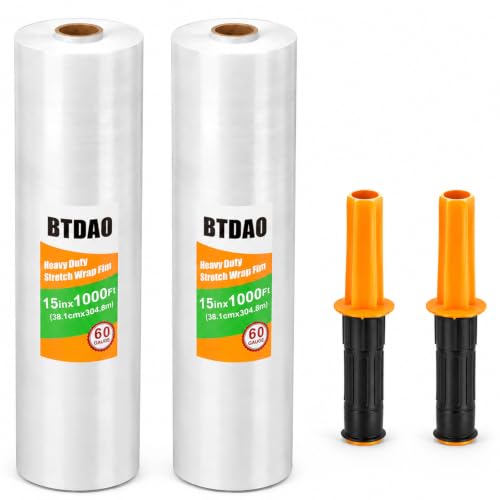 2 Rolls Stretch Wrap 15"x1000 Feet Stretch Film Shrink Wrap Packing Moving Suppliers for Shipping Moving Suppliers Packing Pallet Wrapping Surface Protection 60 Gauge (2 Rolls) - style: 2 Rolls