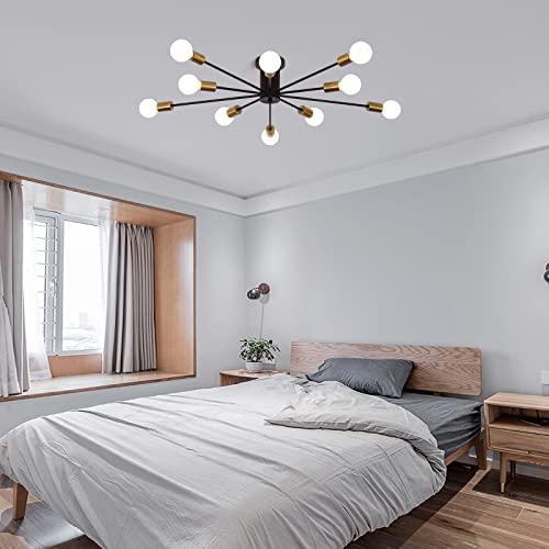 Garwarm 10-Light Sputnik Ceiling Light Fixture, Modern Sputnik Chandelier - color: 10 Lights/Black and Gold