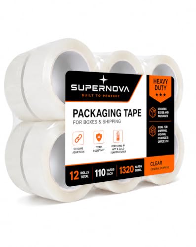 SUPERNOVA Heavy Duty Clear Packing Tape, 12 Pack, 110 Yards Per Roll