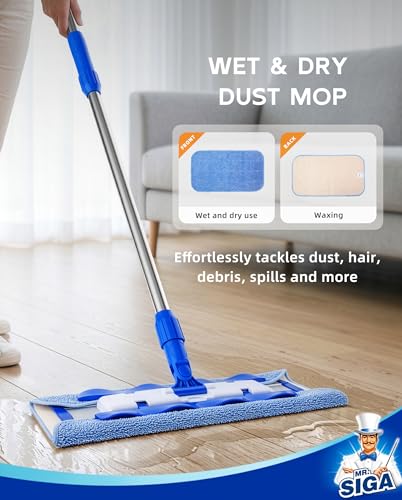 MR.SIGA Professional Microfiber Mop for Hardwood, Laminate Floor Cleaning - color: Blue
