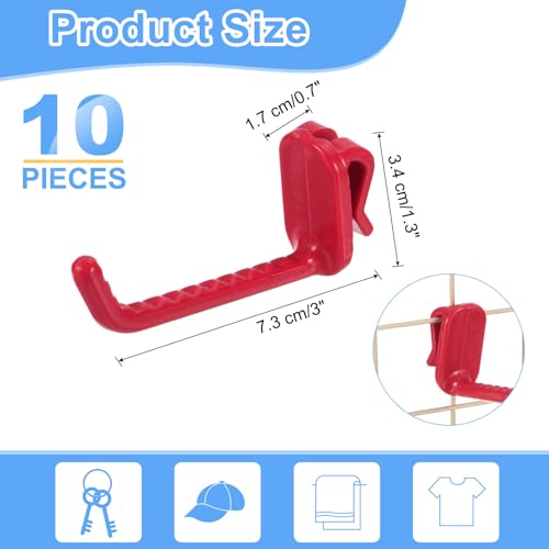 uxcell 10 Grid Wall Hooks, 3 Inch Grid Wall Panel Plastic Utility Hook, Shelf Hooks for Garage Store Warehouse Shop Home Hanging, Red - color: Red