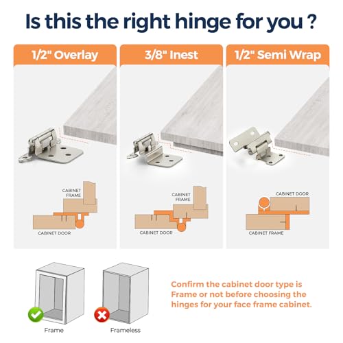 Brushed Nickel Cabinet Hinges 1/2 Inch Overlay 4 Pack(2 Pairs) - color: Brushed Nickel