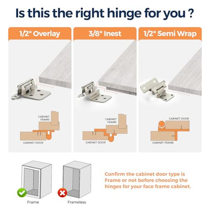 Brushed Nickel Cabinet Hinges 1/2 Inch Overlay 4 Pack(2 Pairs) - color: Brushed Nickel