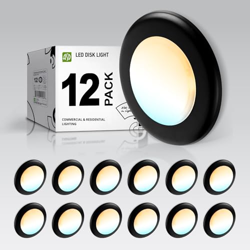 ASD 12 Pack Black LED Disk Lights 6 Inch, 5CCT Flush Mount Ceiling Light - color: Black, size: 12 Pack