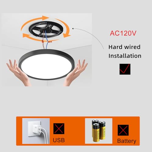 12in Motion Sensor Ceiling Light Indoor, 24W 2400LM, Black - color: Black, size: 12 inch 1 pack