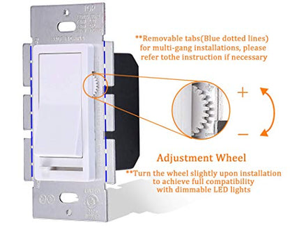 CLOUDY BAY in Wall Dimmer Switch for LED Light/CFL/Incandescent,3-Way Single Pole Dimmable Slide, 600W max Incandescent,150W max Dimmable LED/CFL, Cover Plate Included, Pack of 2 - size: 2-Pack | Ivory
