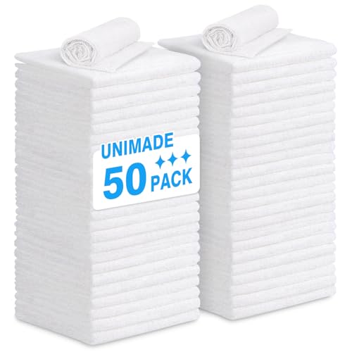 UNIMADE Shop Towel Rags, 50 Pack Reusable Shop Rags Bulk Microfiber Cleaning Cloth Lint Free Cleaning Towels for Car Kitchen Automotive Bar Mechanic Restaurant Garage, 11.5"x 11.5", White - color: White, size: 50 Pack