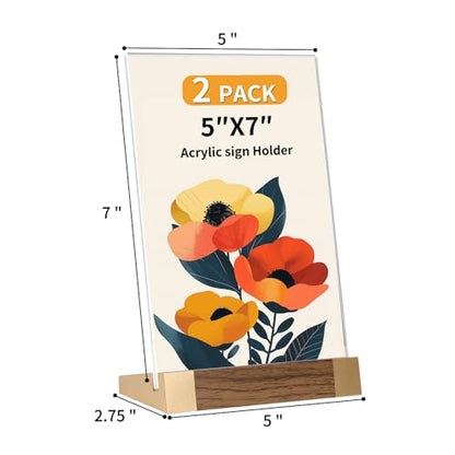 LIANHELILAI Acrylic Sign Holder 5X7, L-Shape Vertical 2 Pack for Tabletop - size: 5*7 Inch