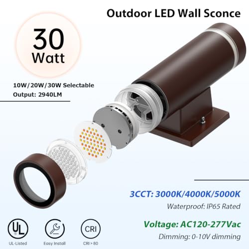 dephen Up Down Outdoor Wall Light with Dusk to Dawn, Integrated LED Sconce