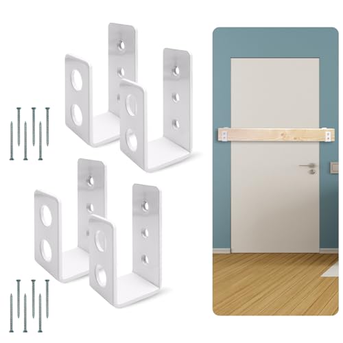 SecurityMan (2-PK) Heavy Duty 2x4 Door Barricade Brackets - 700lbs of Force, Install in Minutes - (4pc) Thick 3.5mm Iron Metal U Bracket | Rust Proof - Gate Bar Holder for Indoor/Outdoor Door Security - color: White, size: 4 Pack