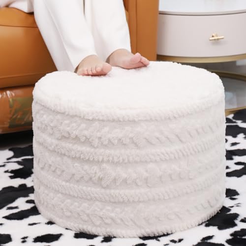 Asuprui Round Footstool Ottoman, 20x14In, Ivory,Hassock,Sofa Couch Footrest - color: Cream, size: 20"D x 20"W x 14"H