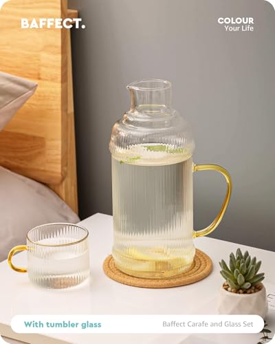 Baffect Water Pitcher Glass Jug With Lid and Spout (With Cup) - style: With Cup