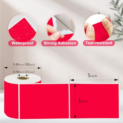 3 X 5 Inch Printable Waterproof Rectangle Color Coding Labels, 300 Per Roll Adhesive Color Coding Stickers for Bar-Codes, Address, Small Business Labeling, Red - color: Red