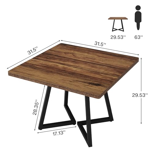 Tribesigns Square Commercial Dining Table Set of 4, 31.5" Heavy Duty Dinner Table with Metal Base, Wooden Kitchen Table for Restaurant, Cafe, Bakery, School, Apartment (Chairs are not Included) - color: Brown, size: Square-4PCS