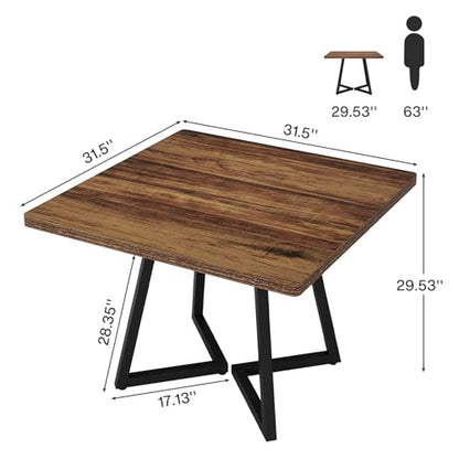 Tribesigns Square Commercial Dining Table Set of 4, 31.5" Heavy Duty Dinner Table with Metal Base, Wooden Kitchen Table for Restaurant, Cafe, Bakery, School, Apartment (Chairs are not Included) - color: Brown, size: Square-4PCS