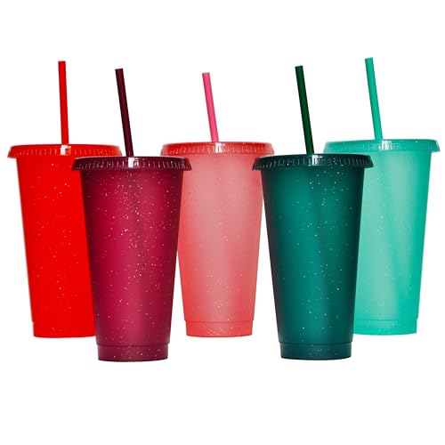 Suertestarry Tumbler with Straw and Lid,Water Bottle Iced Coffee Travel Mug Cup,Reusable Plastic Cups,Perfect for Parties,Birthdays,24oz-5 Pack (Rainbow, 5pack) - color: Rainbow, size: 5pack