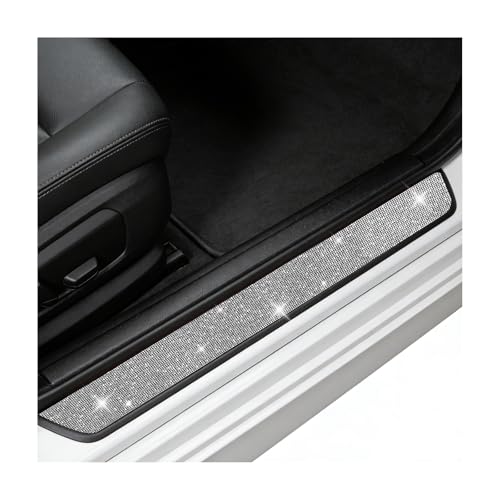 2 PCS Bling Car Door Sill Protector, Shiny Rhinestone Auto Door Entry Guard Bumper Anti-Scratch Strip, Crystal Threshold Sticker Cuttable Trunk Edge Protector (White, 23.8 × 2.0 inches) - color: White, size: 23.8 × 2.0 inches