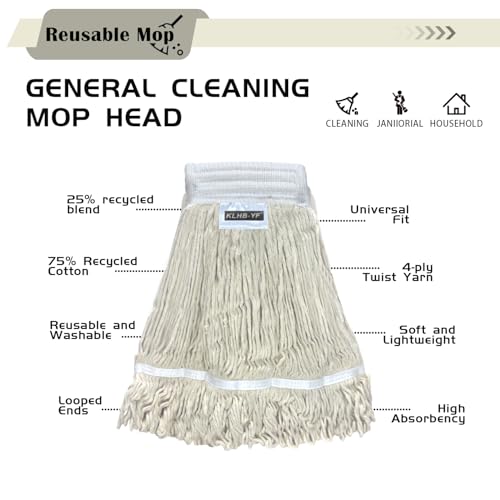 Heavy Duty Wet Industrial Cleaning Mop Head – Mop Head Replacement Perfect Cotton Washable Mop Head Replacement for Commercial & Home Cleaning（White） - color: White, size: 3 Pack