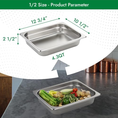 HECMAC 6 Pack Anti-Jam Hotel Pans, 1/2 Size 2 1/2 Inch Deep, Heavy Duty, Commercial Stainless Steel Chafing Steam Table Pan, Catering Storage Metal Food Pan, 23 Gauge - size: 1/2 Size, 2-1/2" Deep