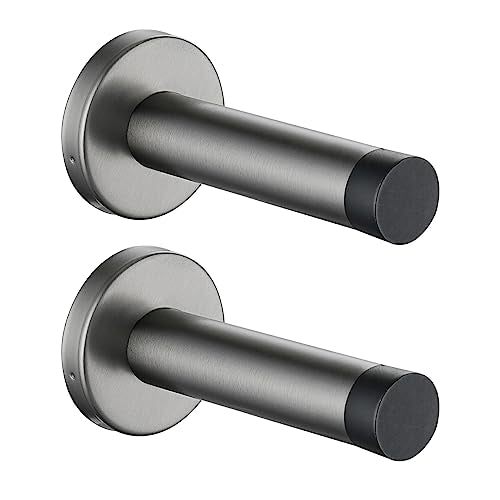 JQK Door Stopper, 304 Stainless Steel Thicken 1mm Sound Dampening Door Stop Bumper Wall Protetor 2 Pack, Brushed Grey, DSB5-GY-P2 - color: Brushed Grey, size: 2 Pack