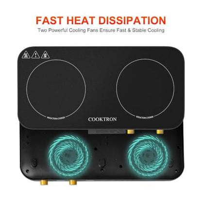COOKTRON Portable Induction Cooktop 2 Burner with Griddle Pan, 1800W, Black - size: Double Induction Cooktop with Griddle Pan