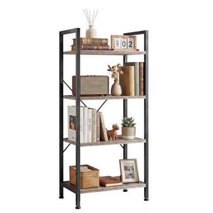 4 Tier Bookshelf, Free Standing Bookcase with Open Storage Shelves - color: Grey Wood, size: 4 Tier