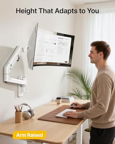 monTEK Single Monitor Wall Mount, 17–57" Gas Spring Arm, Heavy Duty, White - color: White
