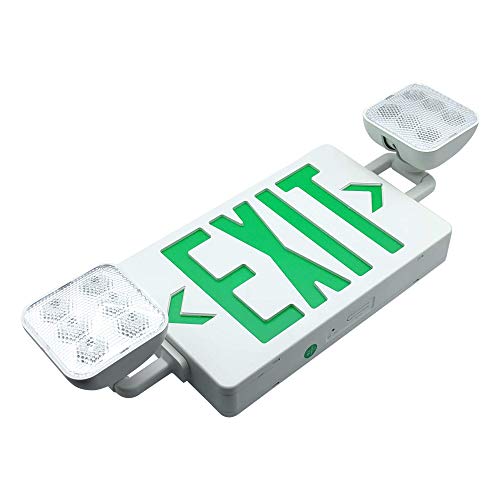 LED Exit Signs with Emergency Lights | Green Letters | Rechargeable Battery Backup | UL-94V-0 Flame Rating | Wall/Ceiling Mount | Energy‑Efficient | for Offices, Stores and Warehouses