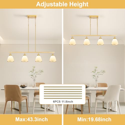 4-Light Modern Linear Chandelier for Kitchen Island Light Fixtures - color: Gold