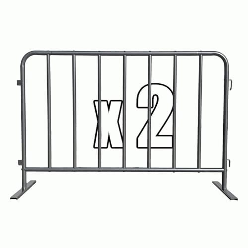 2-Pack Steel Crowd Control Barrier, Light Duty 5FT Interlocking Safety Barricade, 16GA Galvanized Steel Queue Barrier, Assembly Needed for Pedestrian Traffic & Construction Barricade (Grey)
