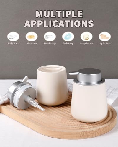 BosilunLife Ceramic Soap Dispenser - Dish Soap Dispenser for Bathroom 12Oz - color: Beige With Silver Pump